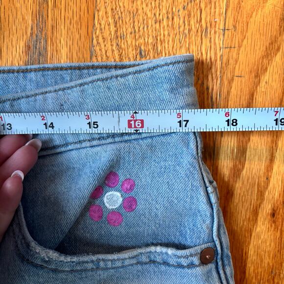 Madewell Women's Hand Painted Floral Denim Pants Slim Wide Leg Full Length Sz 31 - Picture 7 of 13